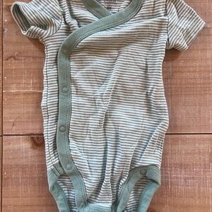 Striped Light Green & White Short-Sleeve Wrap Bodysuit